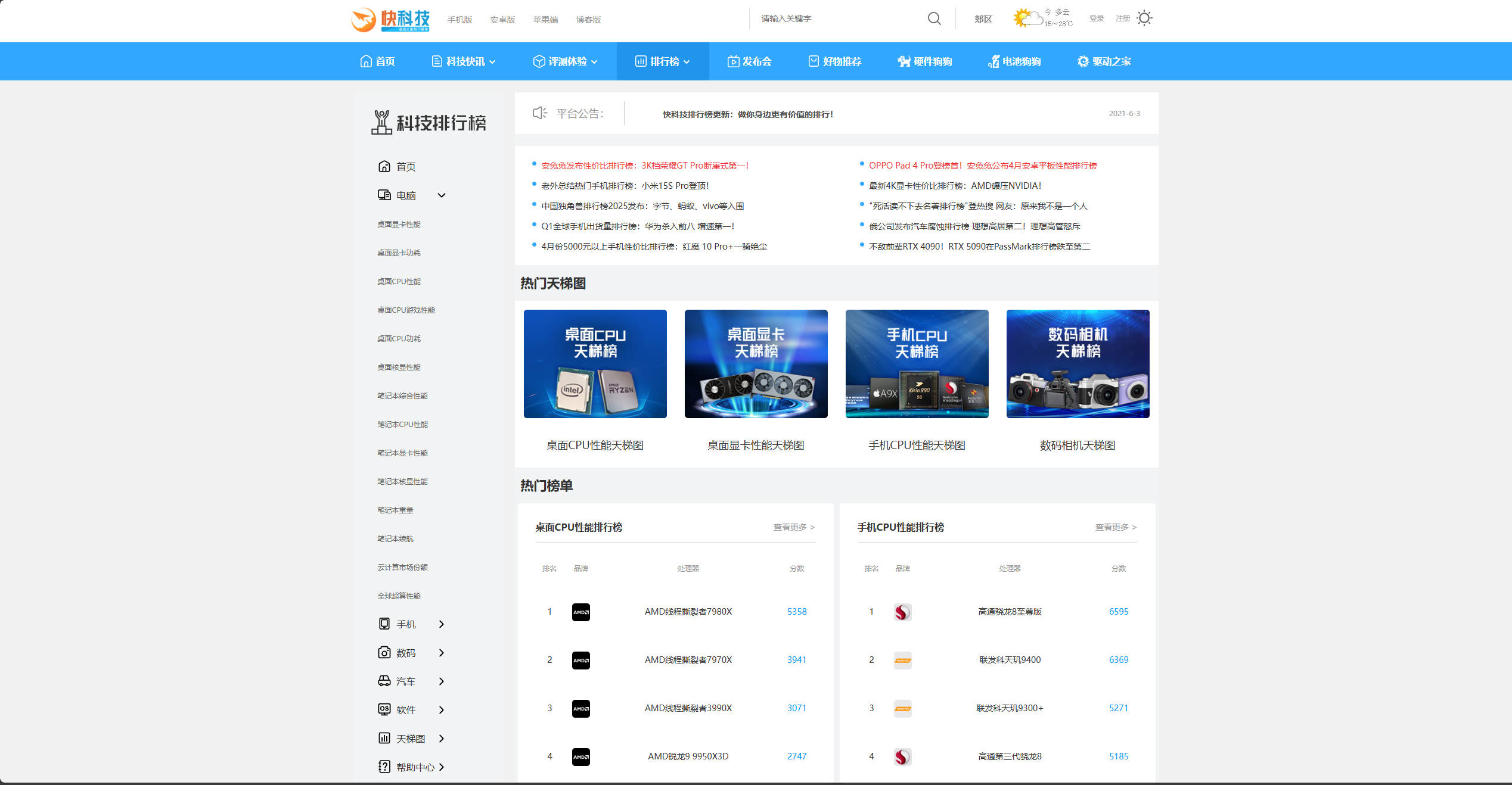 【网站】快科技天梯榜