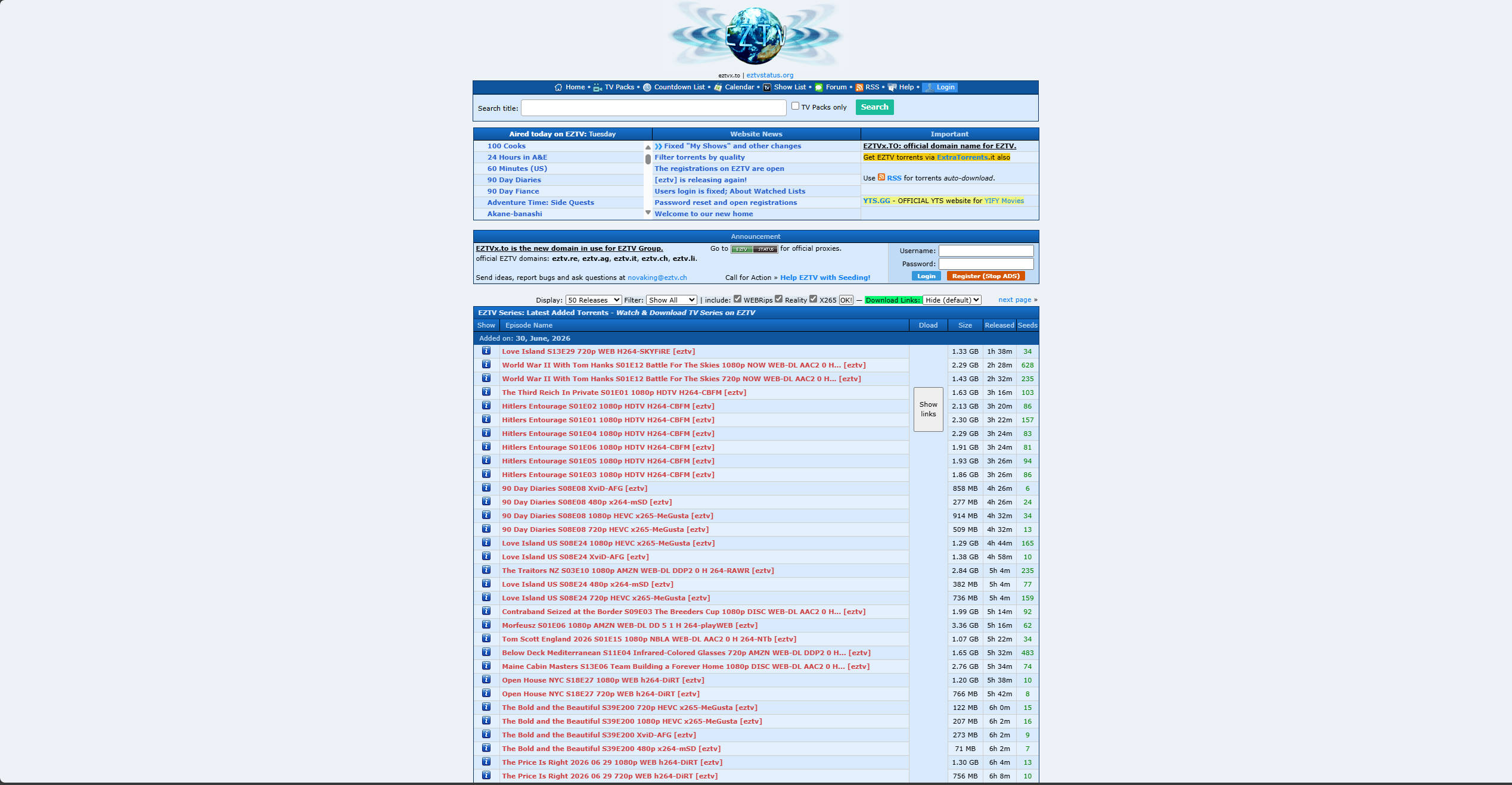 【网站】EZTV - TV Torrents Online Series Download | Official